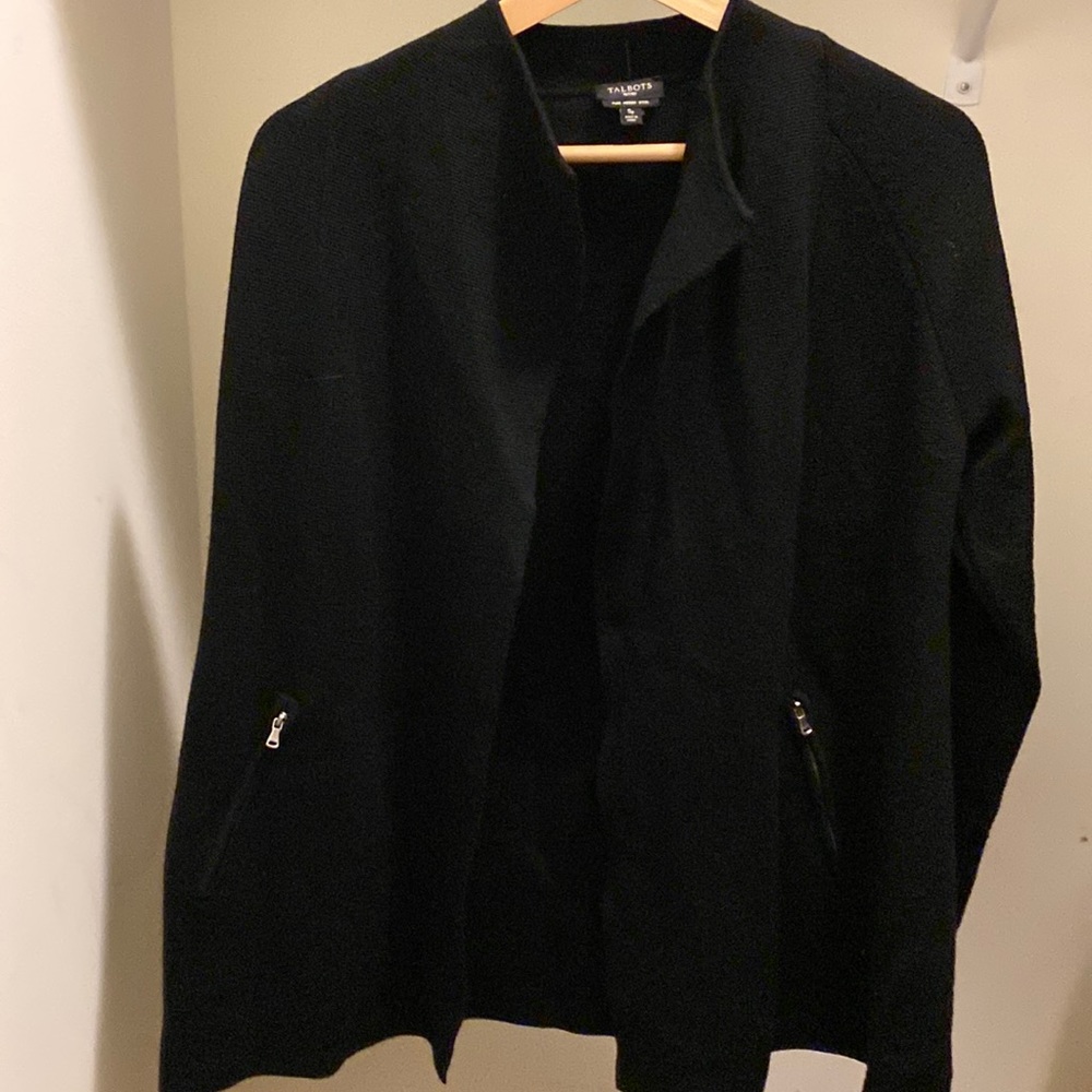 Talbots Black Cardigan with 2 Front Zippered Pockets Size SP